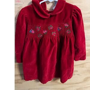 Girls Toddler Oshkosh Velvet 4t Dress Holiday Floral Tea Smocked Red